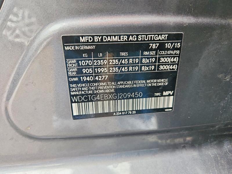 2016 Mercedes-benz Gla მანქანა იყიდება აუქციონზე, vin: WDCTG4EBXGJ209450, აუქციონის ნომერი: 71473226