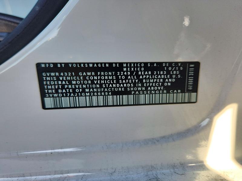 Продаж на аукціоні авто 2016 Volkswagen Jetta, vin: 3VWD17AJ1GM266694, номер лоту: 72769236
