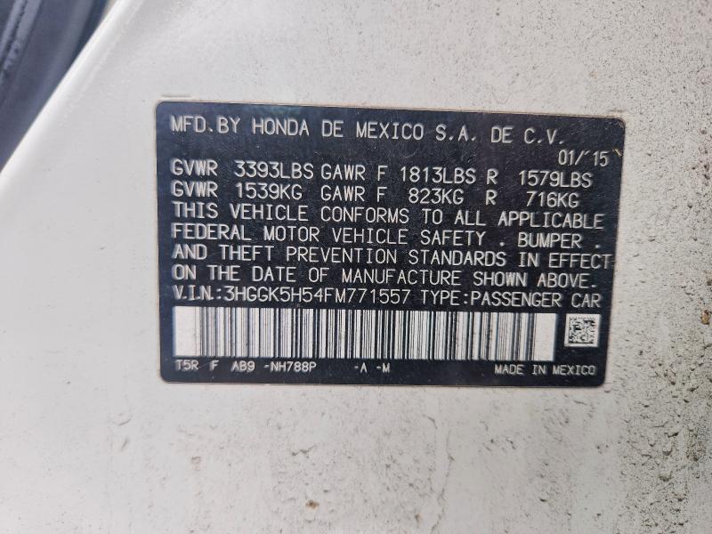 2015 Honda Fit მანქანა იყიდება აუქციონზე, vin: 3HGGK5H54FM771557, აუქციონის ნომერი: 70979466