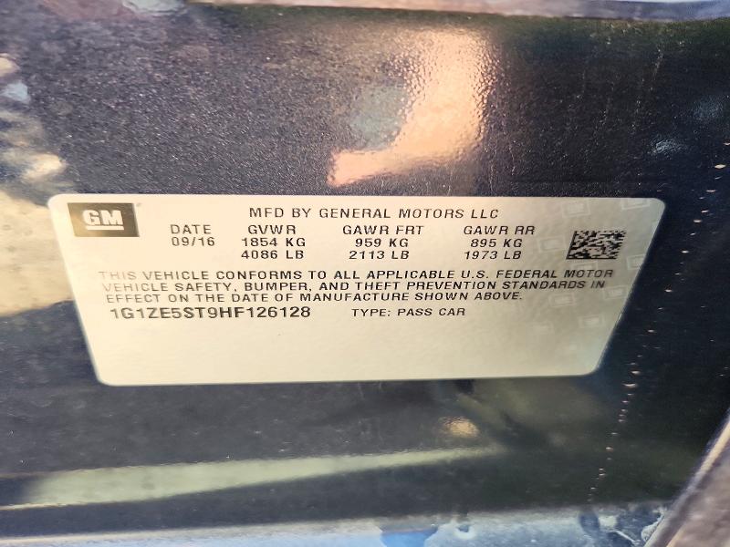 71154526 :رقم المزاد ، 1G1ZE5ST9HF126128 vin ، 2017 Chevrolet Malibu مزاد بيع
