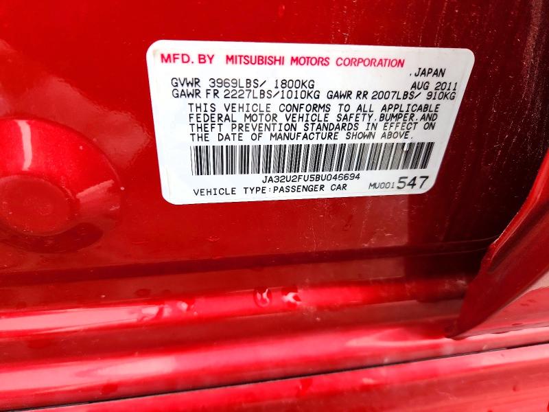 Aukcja sprzedaży 2011 Mitsubishi Lancer, vin: JA32U2FU5BU046694, numer aukcji: 72640966
