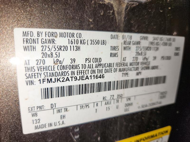 72345506 :رقم المزاد ، 1FMJK2AT9JEA11646 vin ، 2018 Ford Expedition مزاد بيع
