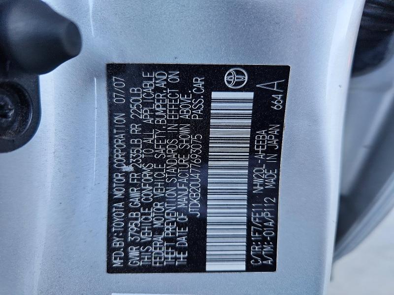 72354666 :رقم المزاد ، JTDKB20U477693075 vin ، 2007 Toyota Prius مزاد بيع
