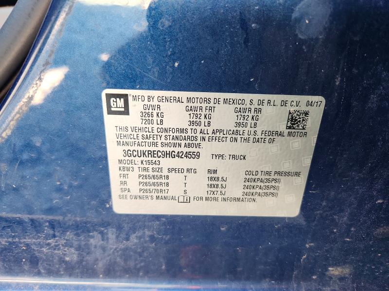 71765476 :رقم المزاد ، 3GCUKREC9HG424559 vin ، 2017 Chevrolet Silverado مزاد بيع