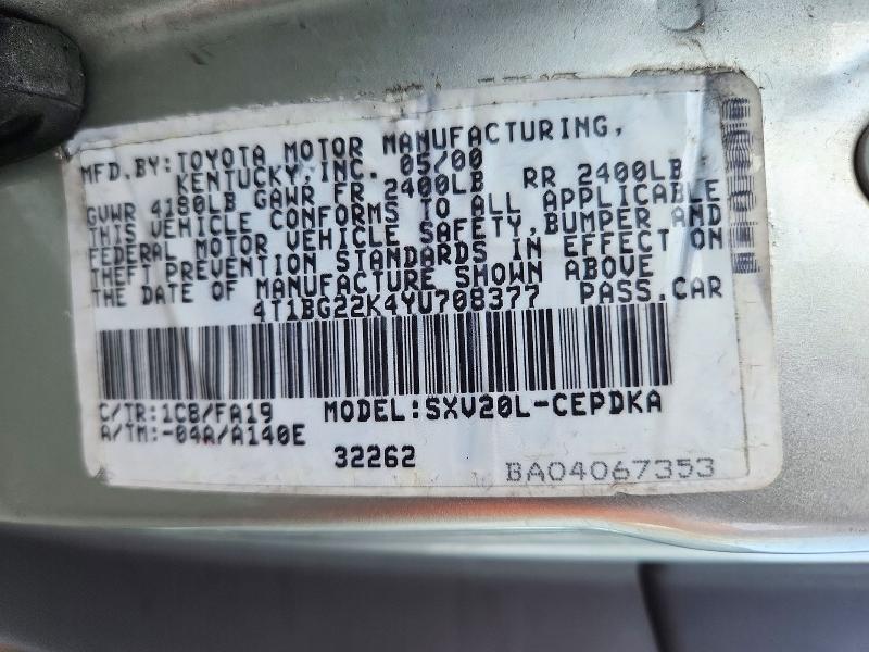 2000 Toyota Camry მანქანა იყიდება აუქციონზე, vin: 4T1BG22K4YU708377, აუქციონის ნომერი: 71693056