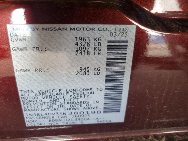 Продажа на аукционе авто 2025 Nissan Altima, vin: 1N4BL4DV3SN380198, номер лота: 71593466