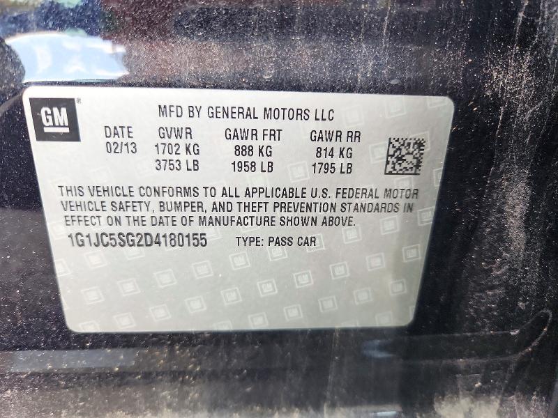 Aukcja sprzedaży 2013 Chevrolet Sonic, vin: 1G1JC5SG2D4180155, numer aukcji: 72201906