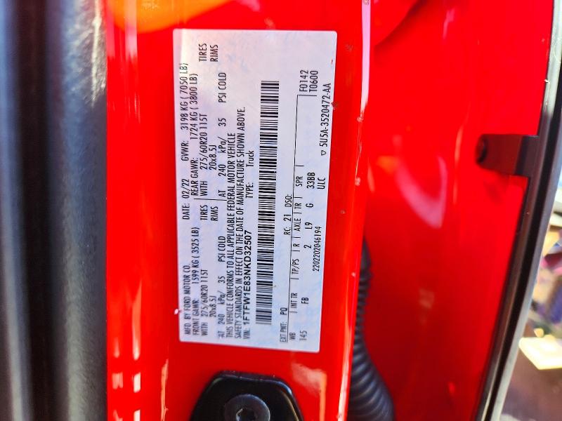 Продаж на аукціоні авто 2022 Ford F150, vin: 1FTFW1E83NKD32507, номер лоту: 71823016