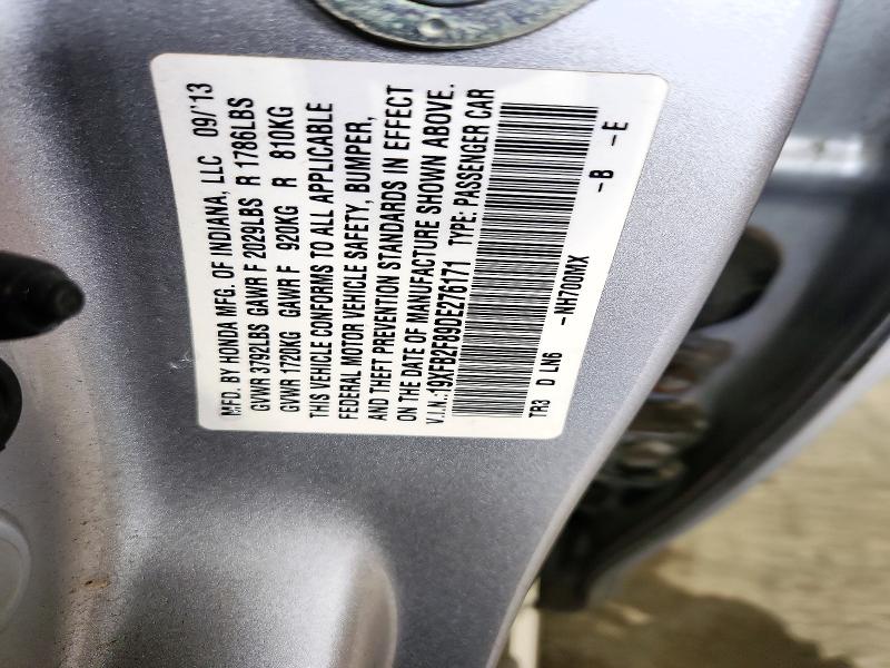 2013 Honda Civic მანქანა იყიდება აუქციონზე, vin: 19XFB2F89DE276171, აუქციონის ნომერი: 72587566