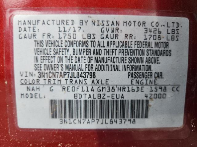 2018 Nissan Versa მანქანა იყიდება აუქციონზე, vin: 3N1CN7AP7JL843798, აუქციონის ნომერი: 71019196