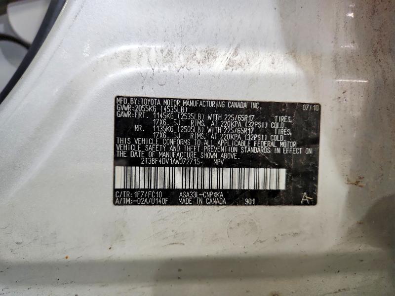 68339736 :رقم المزاد ، 2T3BF4DV1AW072715 vin ، 2010 Toyota Rav4 مزاد بيع