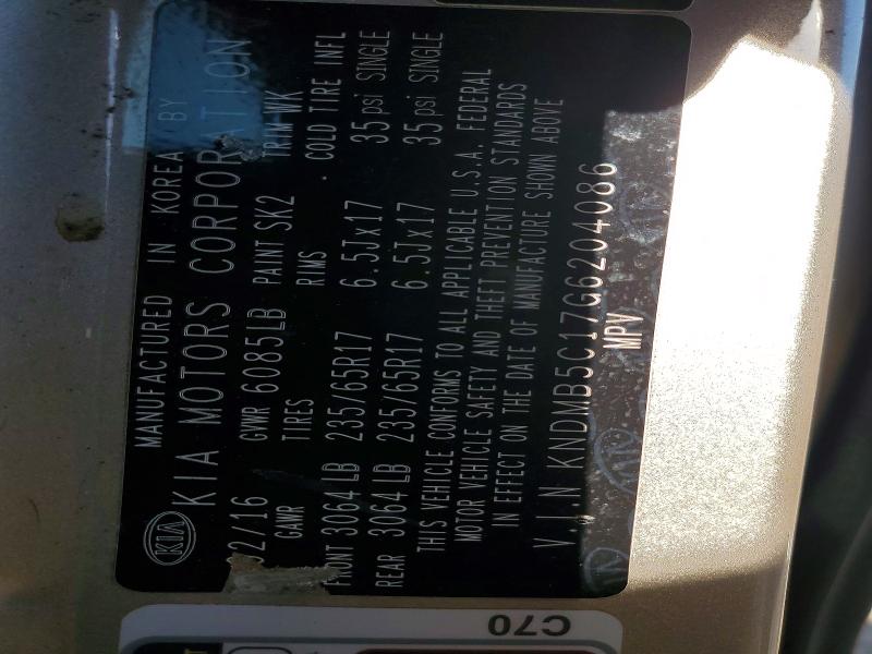 Aukcja sprzedaży 2016 Kia Sedona, vin: KNDMB5C17G6204086, numer aukcji: 71540746