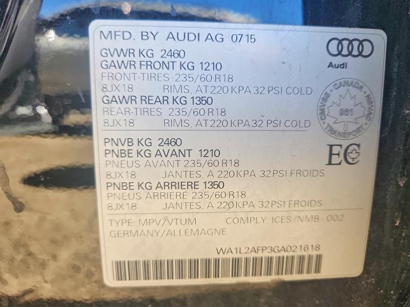 Продажа на аукционе авто 2016 Audi Q5, vin: WA1L2AFP3GA021618, номер лота: 70323116