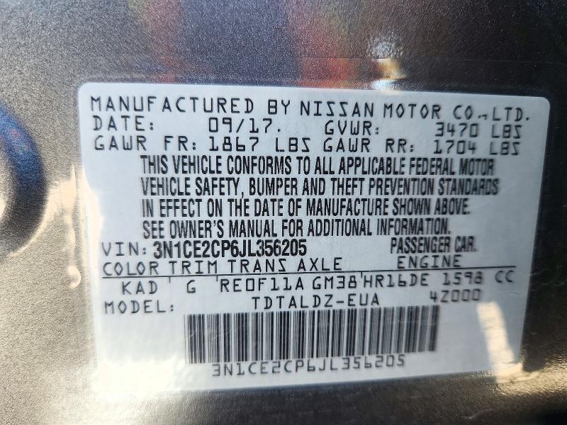 72293756 :رقم المزاد ، 3N1CE2CP6JL356205 vin ، 2018 Nissan Versa Note مزاد بيع