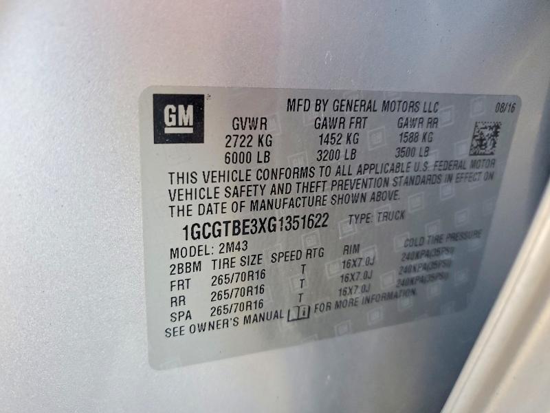Продаж на аукціоні авто 2016 Chevrolet Colorado, vin: 1GCGTBE3XG1351622, номер лоту: 70848566