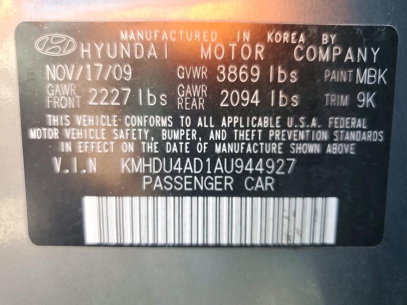 2010 Hyundai Elantra მანქანა იყიდება აუქციონზე, vin: KMHDU4AD1AU944927, აუქციონის ნომერი: 72271466