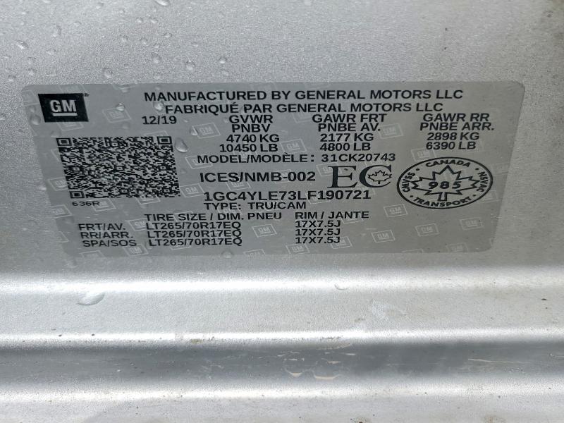 Aukcja sprzedaży 2020 Chevrolet Silverado, vin: 1GC4YLE73LF190721, numer aukcji: 71008706