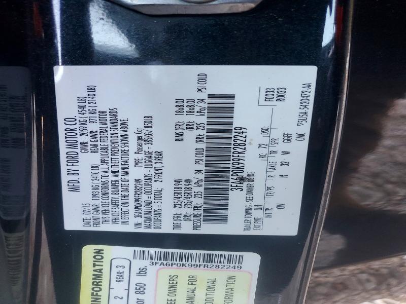 Продаж на аукціоні авто 2015 Ford Fusion, vin: 3FA6P0K99FR282249, номер лоту: 73386536