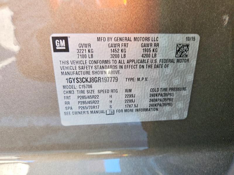 2016 Cadillac Escalade მანქანა იყიდება აუქციონზე, vin: 1GYS3CKJ8GR197779, აუქციონის ნომერი: 71360916