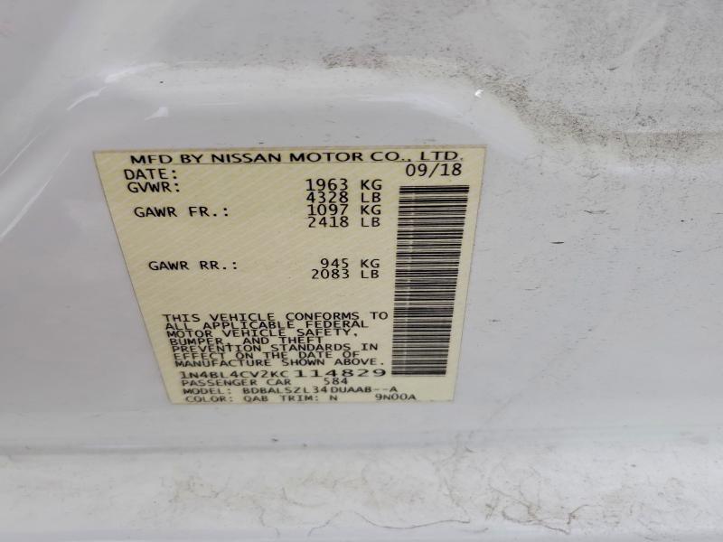 2019 Nissan Altima მანქანა იყიდება აუქციონზე, vin: 1N4BL4CV2KC114829, აუქციონის ნომერი: 71362886