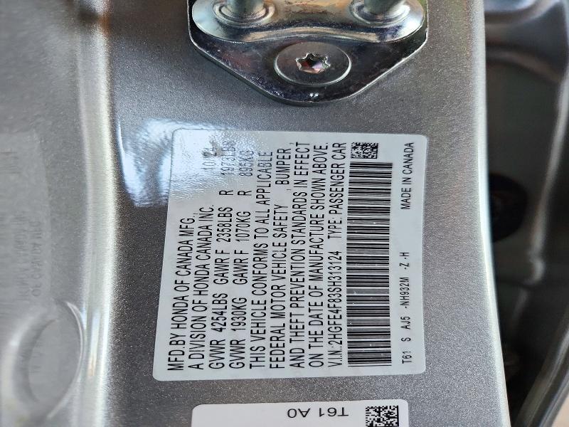 Aukcja sprzedaży 2025 Honda Civic, vin: 2HGFE4F83SH313124, numer aukcji: 72003276