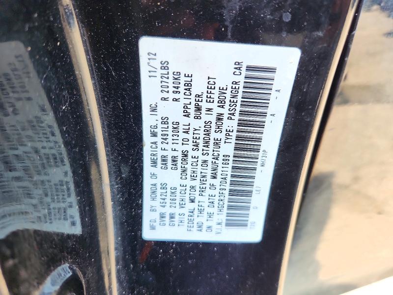 72944636 :رقم المزاد ، 1HGCR3F97DA011699 vin ، 2013 Honda Accord مزاد بيع