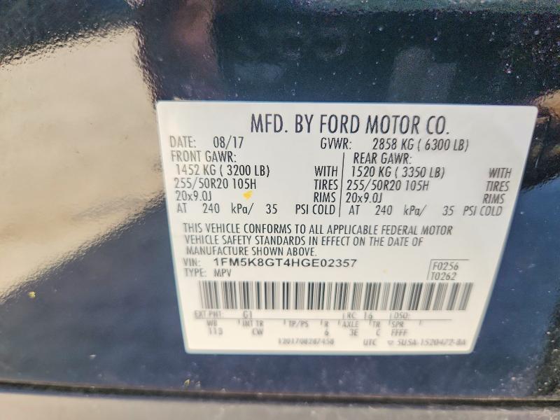 2017 Ford Explorer მანქანა იყიდება აუქციონზე, vin: 1FM5K8GT4HGE02357, აუქციონის ნომერი: 71364386