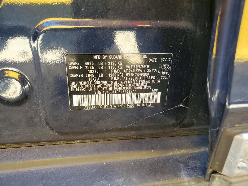 71229726 :رقم المزاد ، 4S4BSATC8J3202577 vin ، 2018 Subaru Outback مزاد بيع