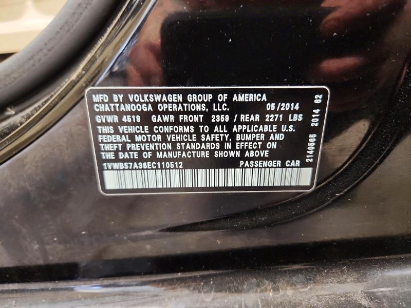 2014 Volkswagen Passat მანქანა იყიდება აუქციონზე, vin: 1VWBS7A36EC110512, აუქციონის ნომერი: 72321616