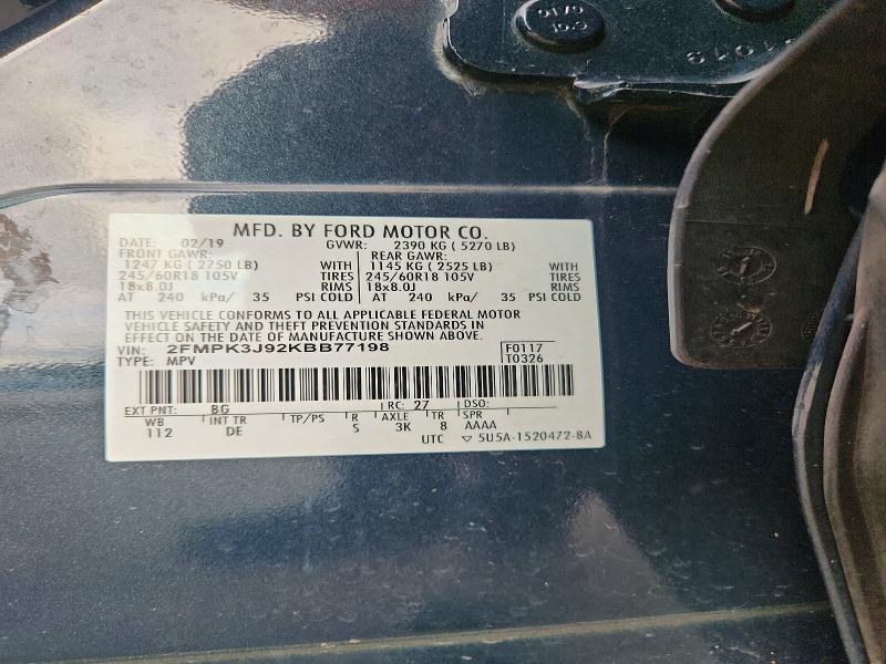 2019 Ford Edge მანქანა იყიდება აუქციონზე, vin: 2FMPK3J92KBB77198, აუქციონის ნომერი: 71448106