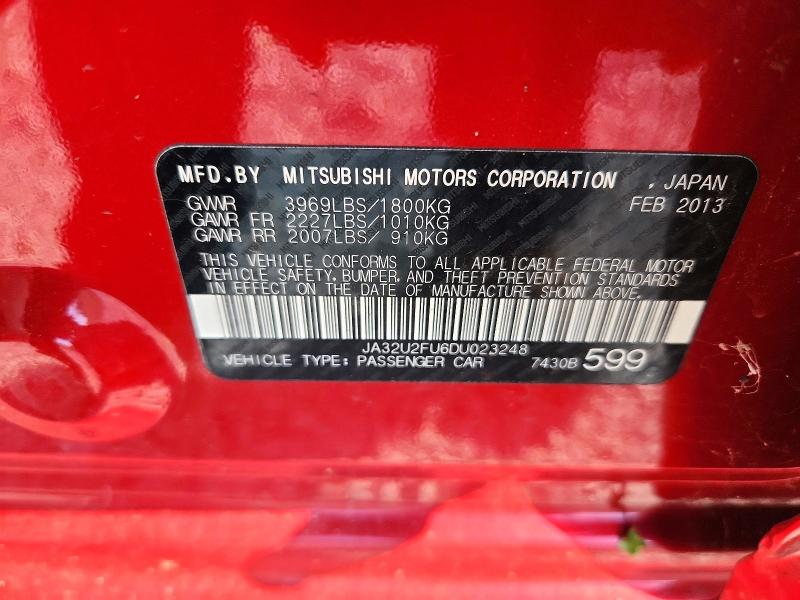 2013 Mitsubishi Lancer მანქანა იყიდება აუქციონზე, vin: JA32U2FU6DU023248, აუქციონის ნომერი: 72834656