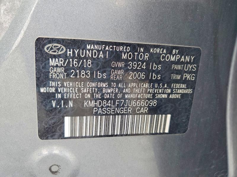 Продаж на аукціоні авто 2018 Hyundai Elantra, vin: KMHD84LF7JU666098, номер лоту: 71579956