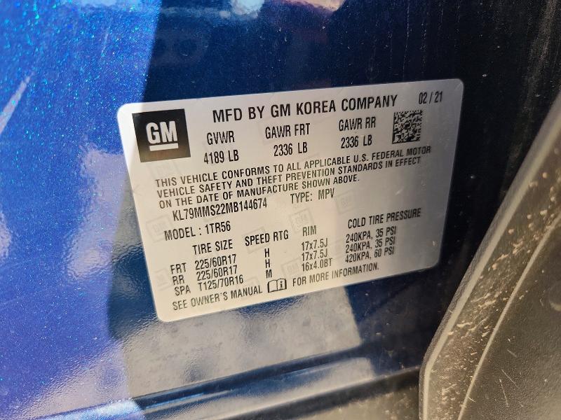 Продажа на аукционе авто 2021 Chevrolet Trailblazer, vin: KL79MMS22MB144674, номер лота: 70569946