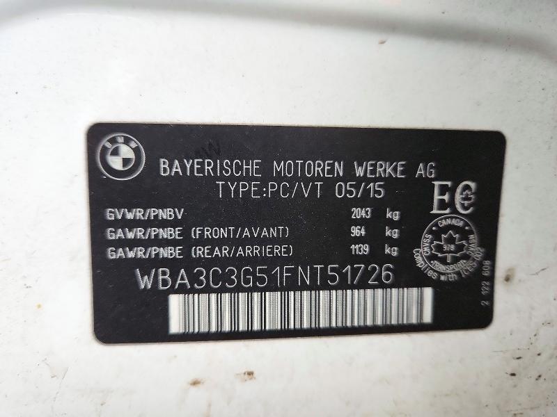 Aukcja sprzedaży 2015 Bmw 320, vin: WBA3C3G51FNT51726, numer aukcji: 72544626
