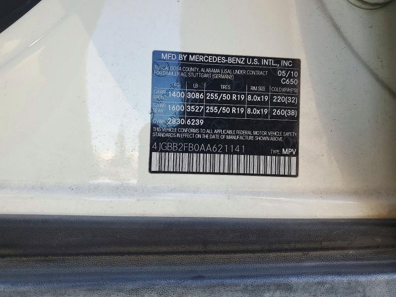 Продаж на аукціоні авто 2010 Mercedes-benz Ml, vin: 4JGBB2FB0AA621141, номер лоту: 72244236