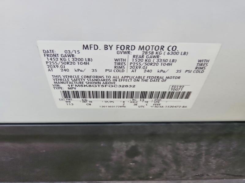 71107206 :رقم المزاد ، 1FM5K8GT5FGC32832 vin ، 2015 Ford Explorer Sport مزاد بيع