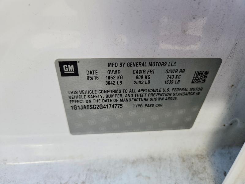 Aukcja sprzedaży 2016 Chevrolet Sonic, vin: 1G1JA6SG2G4174775, numer aukcji: 71254256