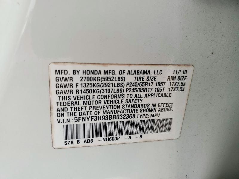 Продажа на аукционе авто 2011 Honda Pilot, vin: 5FNYF3H93BB032368, номер лота: 71753096