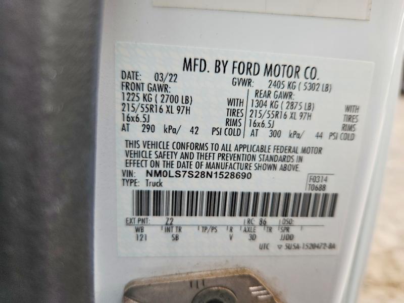 Продаж на аукціоні авто 2022 Ford Transit Connect, vin: NM0LS7S28N1528690, номер лоту: 59411496