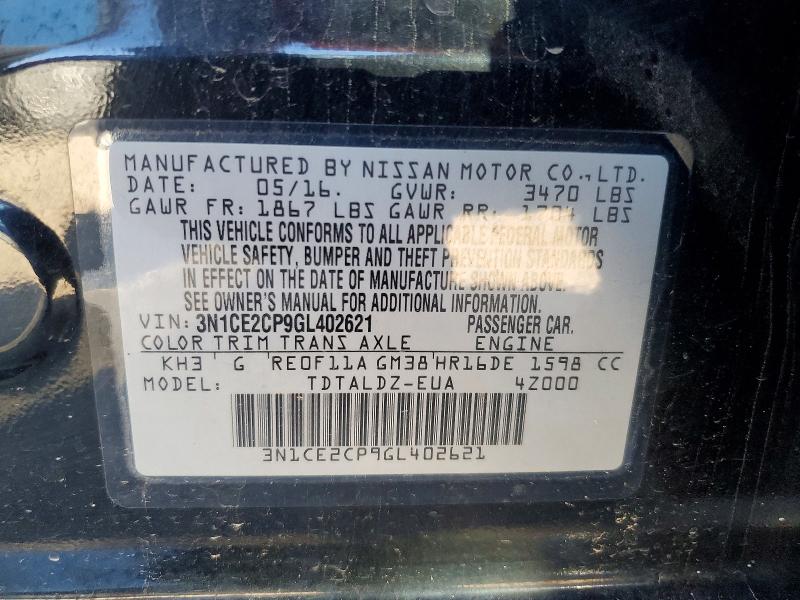2016 Nissan Versa Note მანქანა იყიდება აუქციონზე, vin: 3N1CE2CP9GL402621, აუქციონის ნომერი: 71474796