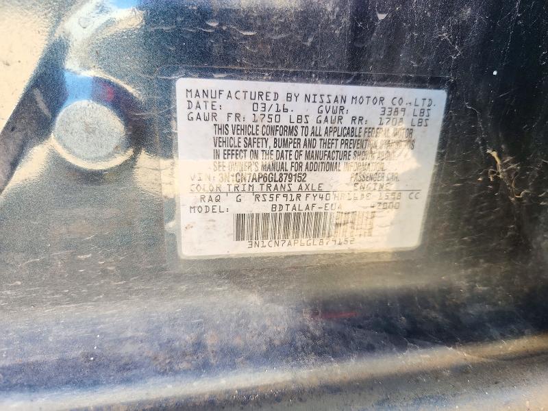 Продажа на аукционе авто 2016 Nissan Versa, vin: 3N1CN7AP6GL879152, номер лота: 72295586