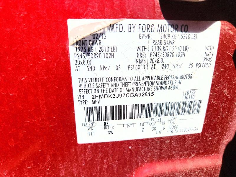 Продажа на аукционе авто 2012 Ford Edge, vin: 2FMDK3J97CBA92815, номер лота: 70690646