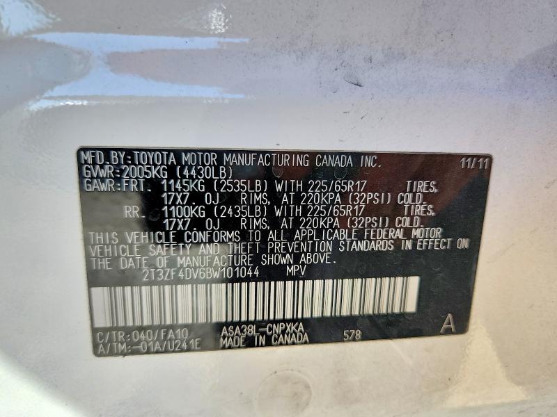 2011 Toyota Rav4 მანქანა იყიდება აუქციონზე, vin: 2T3ZF4DV6BW101044, აუქციონის ნომერი: 71672976