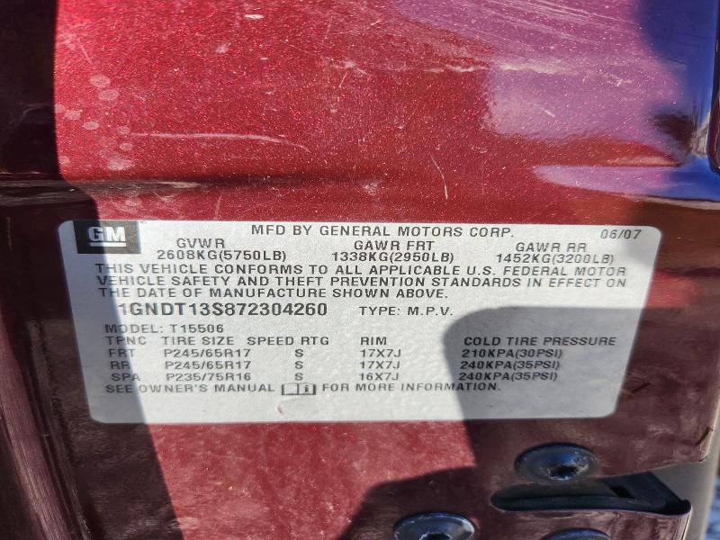 73866396 :رقم المزاد ، 1GNDT13S872304260 vin ، 2007 Chevrolet Trailblazer مزاد بيع
