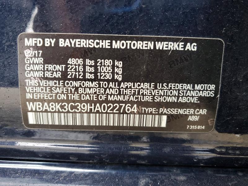 Aukcja sprzedaży 2017 Bmw 330, vin: WBA8K3C39HA022764, numer aukcji: 71298406