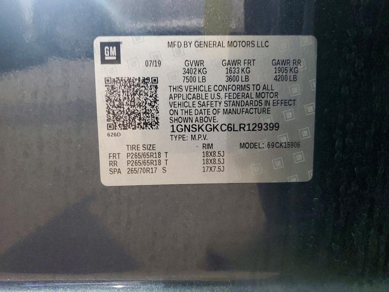 72422826 :رقم المزاد ، 1GNSKGKC6LR129399 vin ، 2020 Chevrolet Suburban مزاد بيع