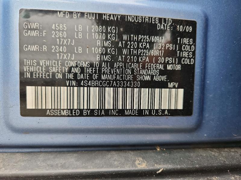 70973006 :رقم المزاد ، 4S4BRCGC7A3334330 vin ، 2010 Subaru Outback مزاد بيع