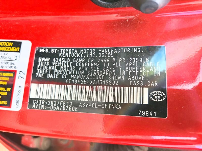 71845246 :رقم المزاد ، 4T1BF3EKXAU515502 vin ، 2010 Toyota Camry مزاد بيع