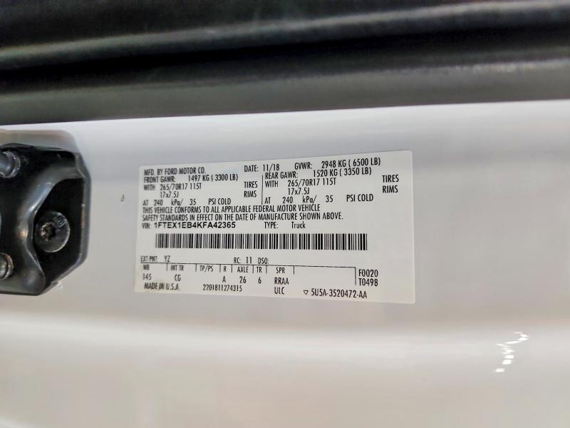 71964486 :رقم المزاد ، 1FTEX1EB4KFA42365 vin ، 2019 Ford F150 مزاد بيع
