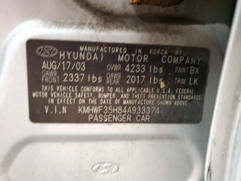 2004 Hyundai Sonata მანქანა იყიდება აუქციონზე, vin: KMHWF35H84A933374, აუქციონის ნომერი: 73442576